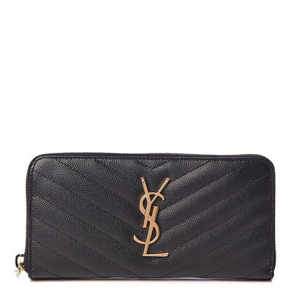 Saint Laurent Grain De Poudre Matelasse Chevron Monogram Zip Around Wallet Black 1 of 7
