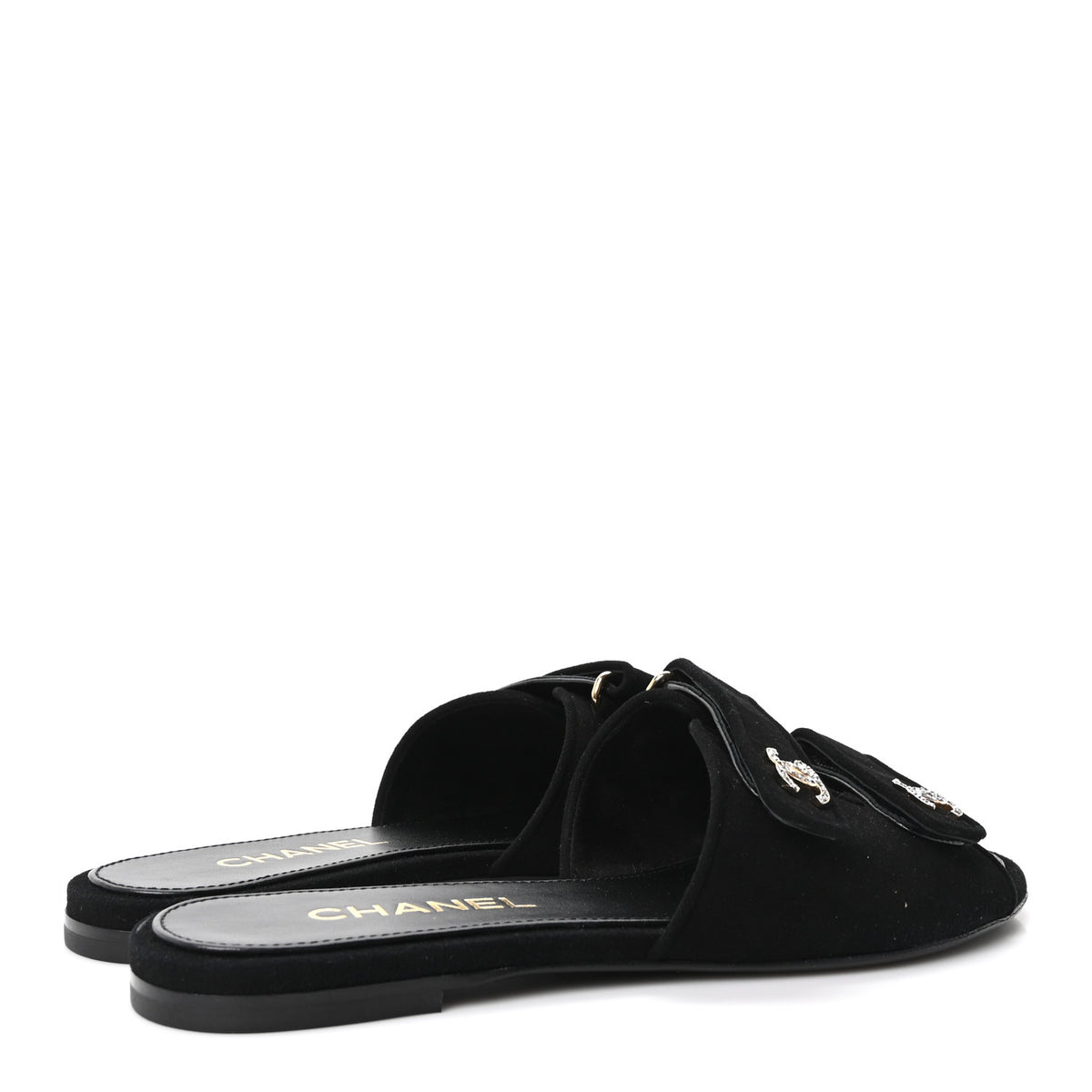 Suede Kidskin Velcro Crystal CC Mules 39 Black