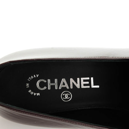 Chanel Crackled Goatskin Lambskin Cap Toe CC Charm Loafers 37.5 Dark Burgundy Navy 7 of 8
