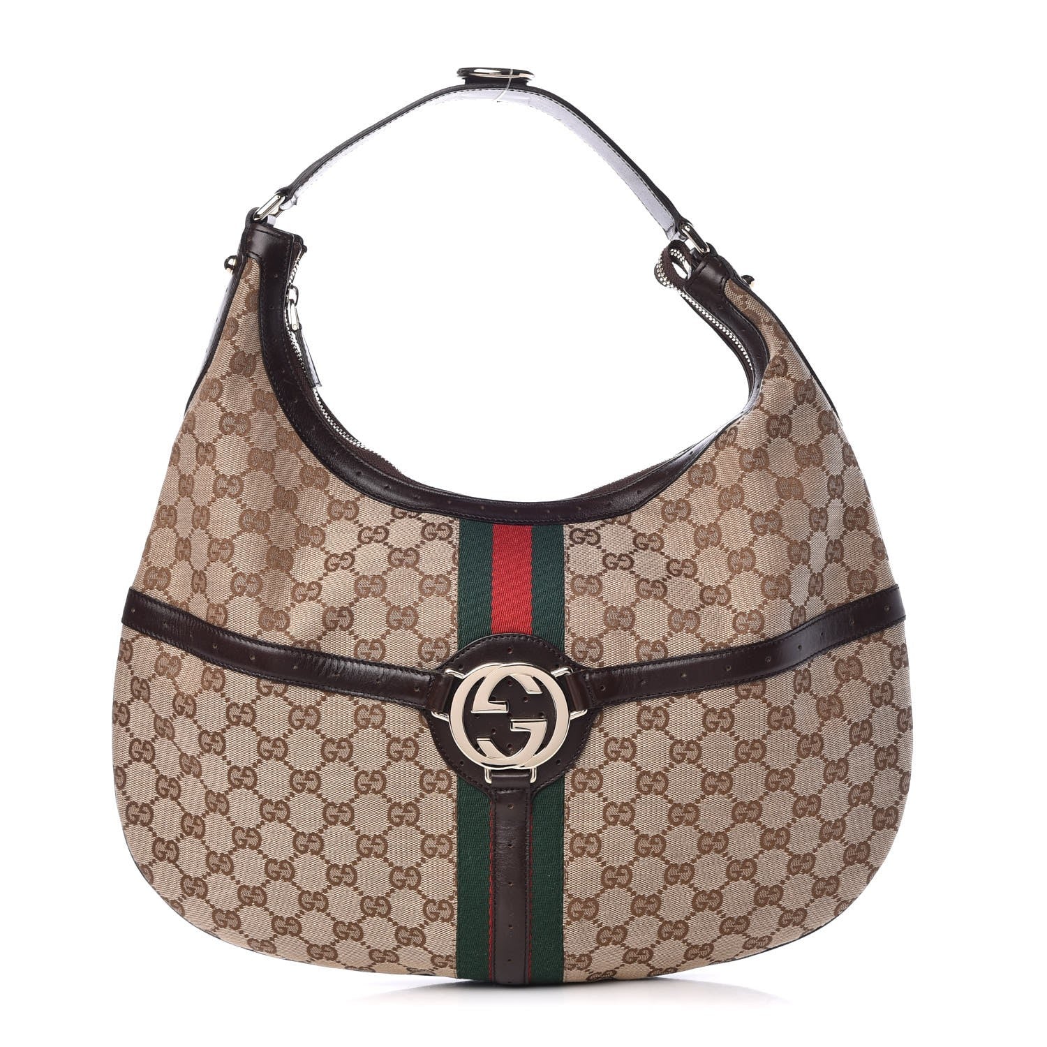 Gucci Monogram Web GG Reins Hobo Brown 1 of 8