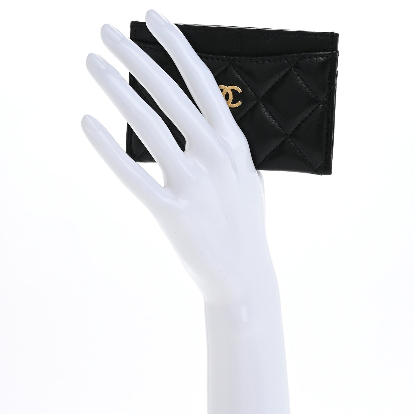 Lambskin Quilted Card Holder Black