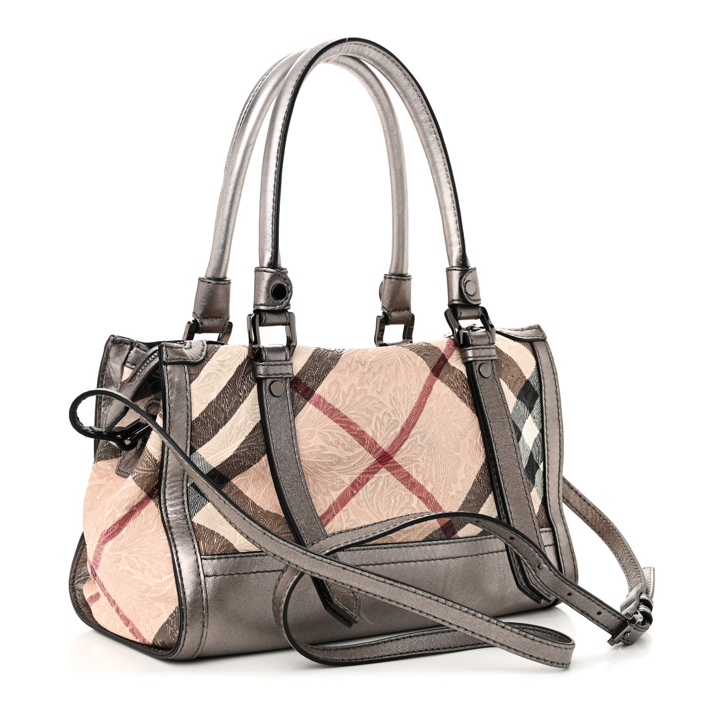 PVC Nova Check Embossed Convertible Satchel Pewter