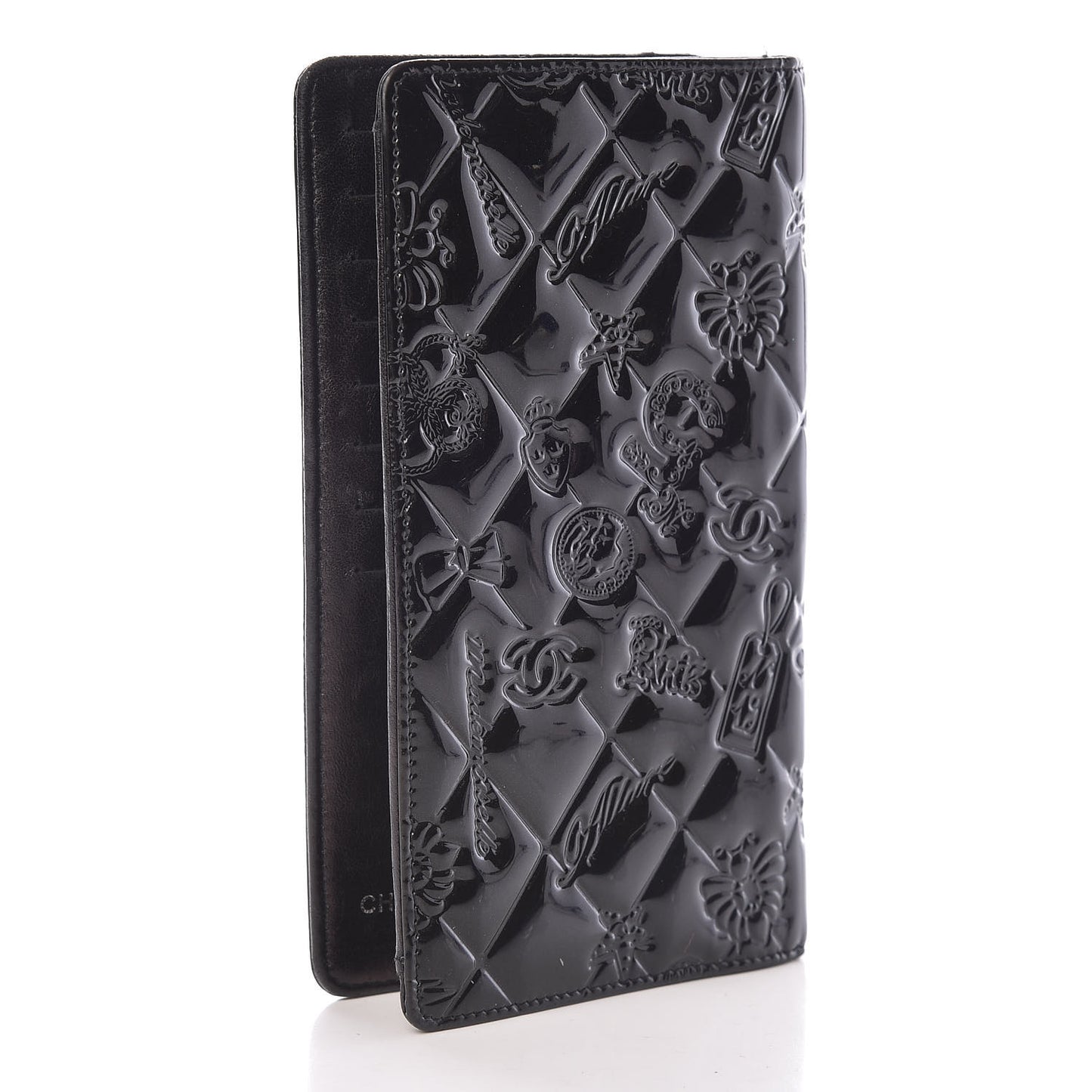 Patent Calfskin Lucky Symbols Yen Wallet Black