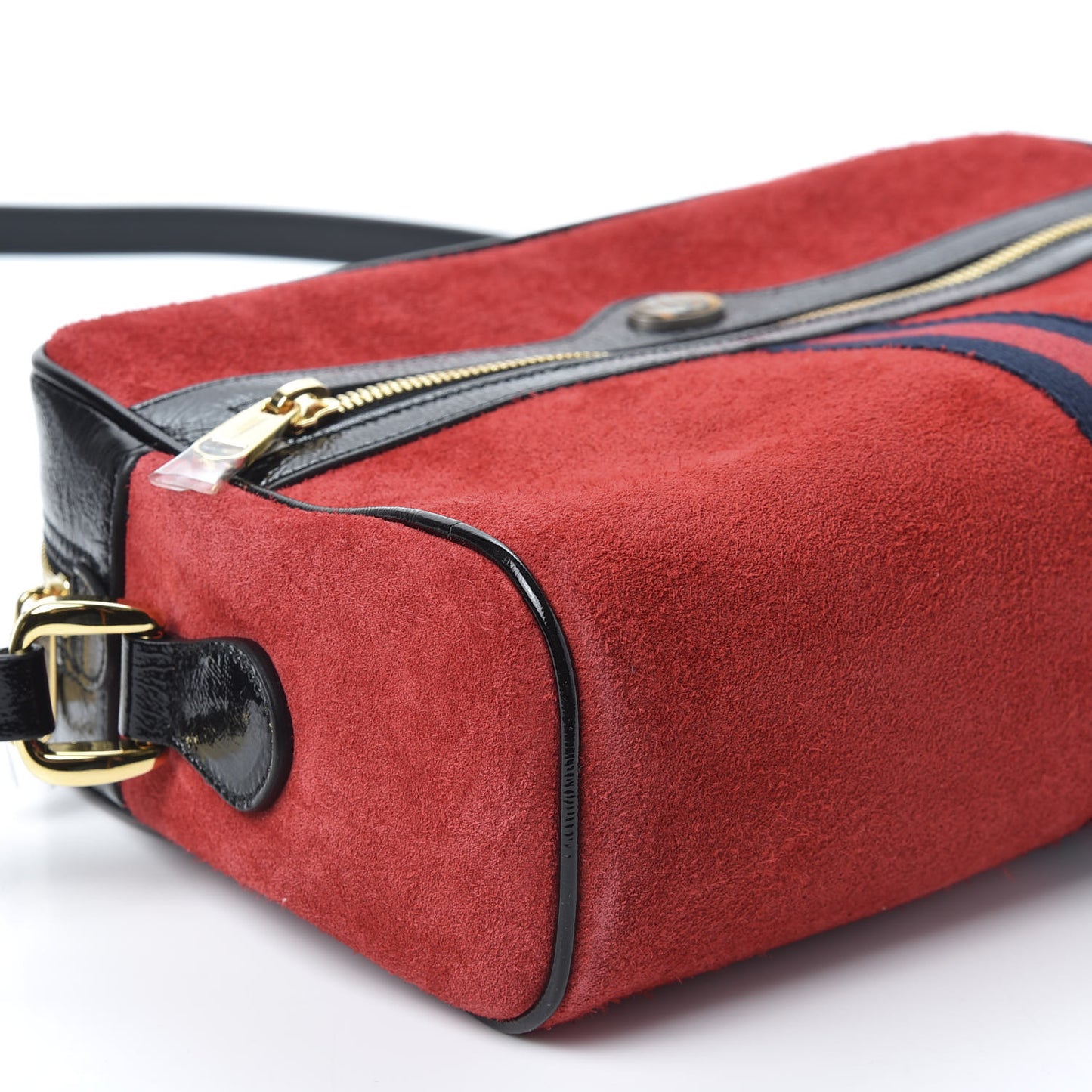 Suede Patent Web Small Ophidia Shoulder Bag Hibiscus Red Black