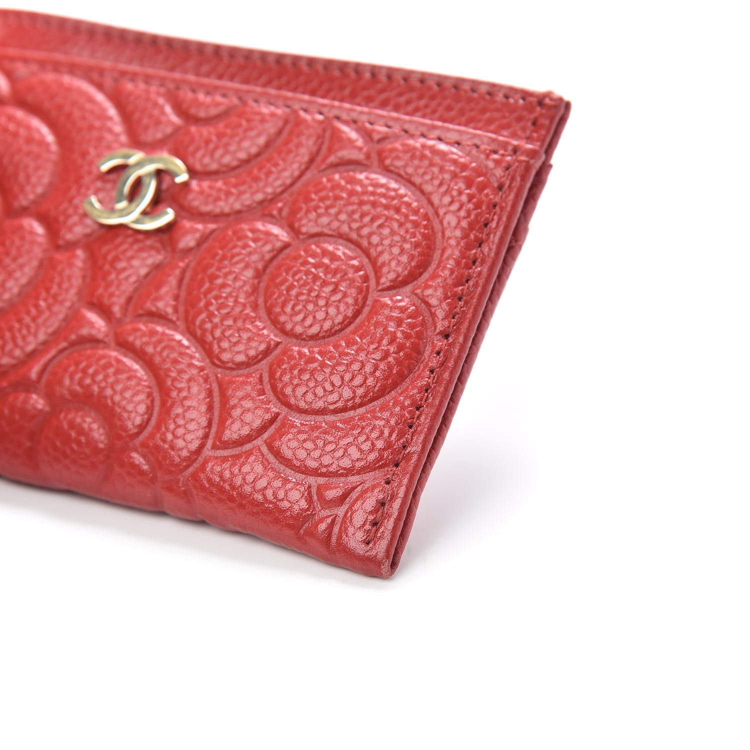 Chanel Caviar Camellia Embossed Card Holder Red 10 of 11