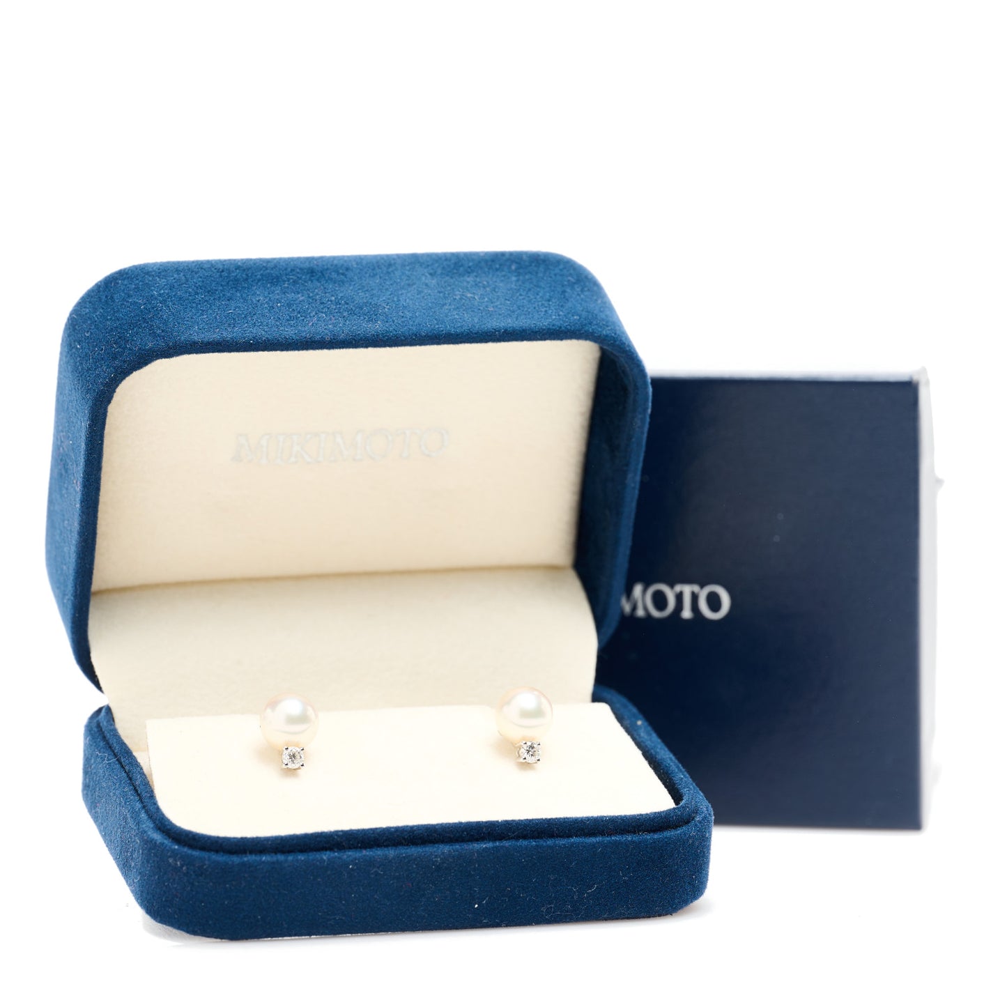 18K White Gold Diamond Akoya Pearl 8-8.5mm Stud Earrings