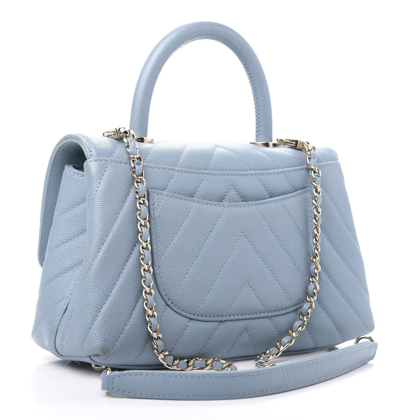 Caviar Chevron Quilted Mini Coco Handle Flap Light Blue