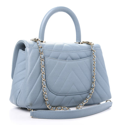 Chanel Caviar Chevron Quilted Mini Coco Handle Flap Light Blue 4 of 13