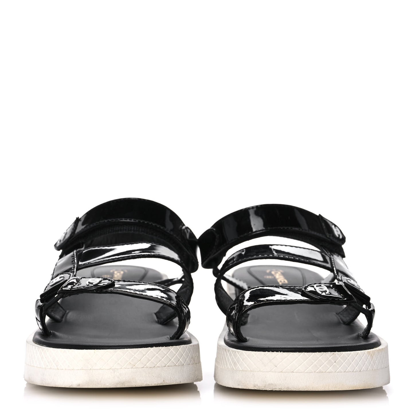Patent Calfskin Velcro Dad Sandals 40 Black