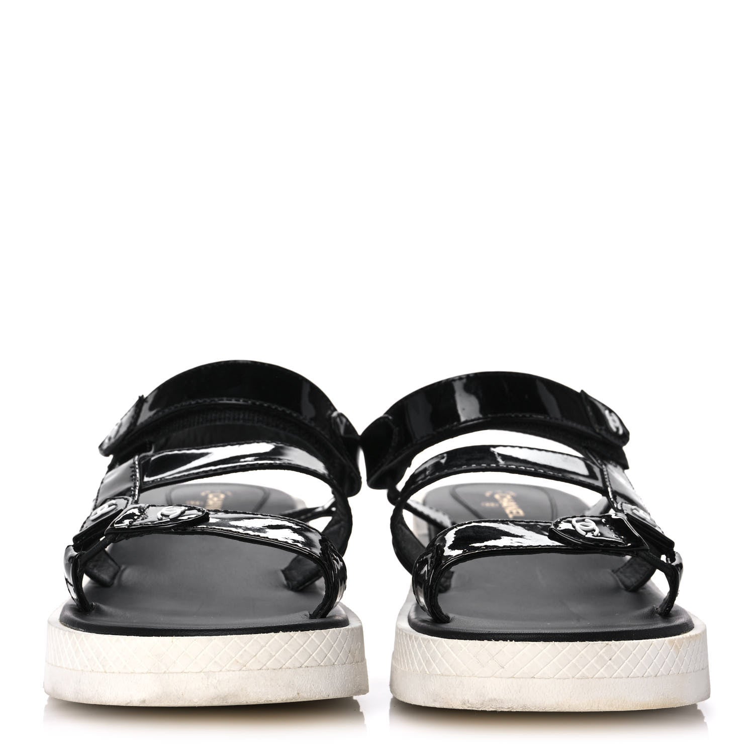 Chanel Patent Calfskin Velcro Dad Sandals 40 Black 2 of 8