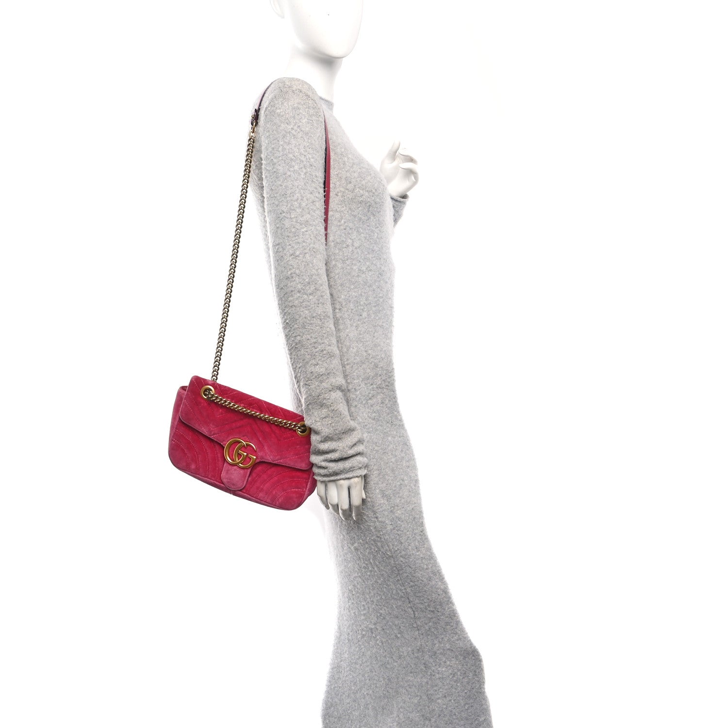 Gucci Velvet Matelasse Small GG Marmont Shoulder Bag Light Raspberry Rose 2 of 10