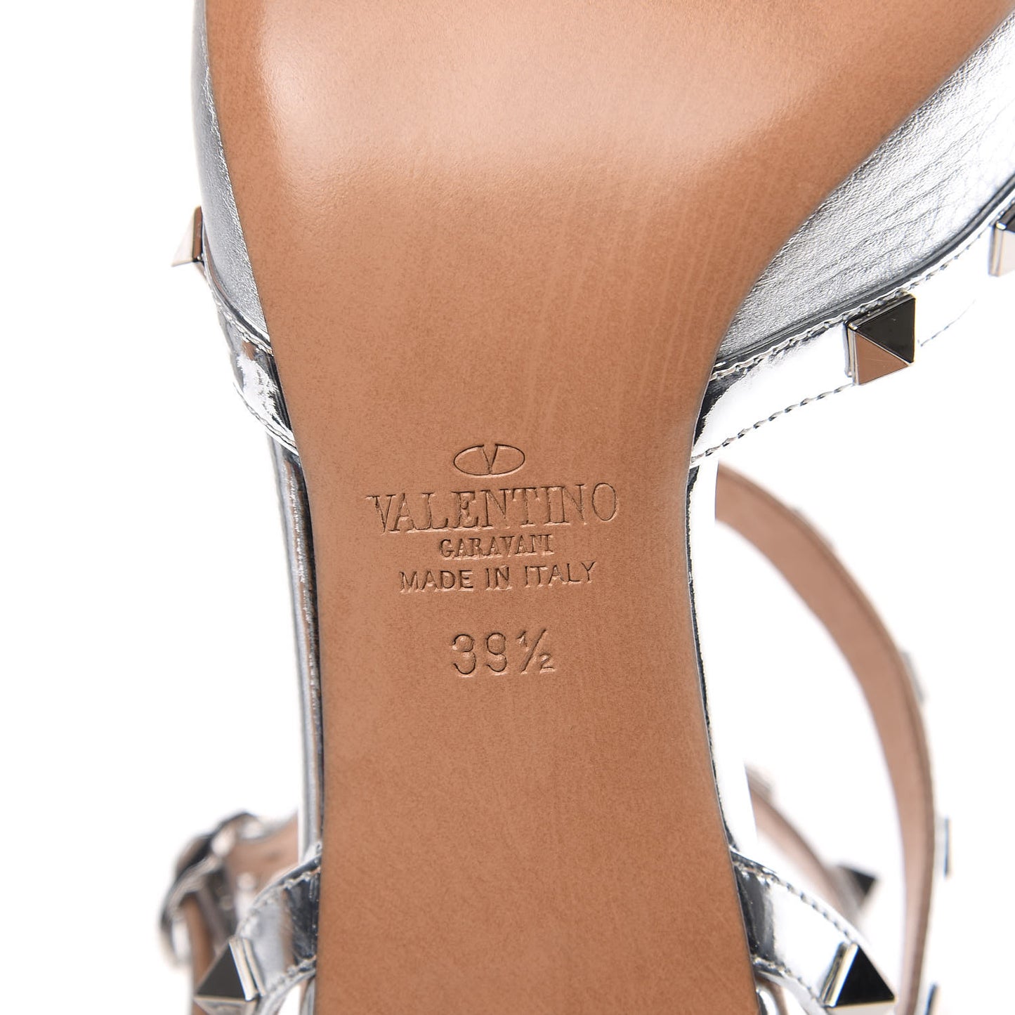 Metallic Pebbled Calfskin Rockstud Ankle Strap Low Heel Pumps 39.5 Silver