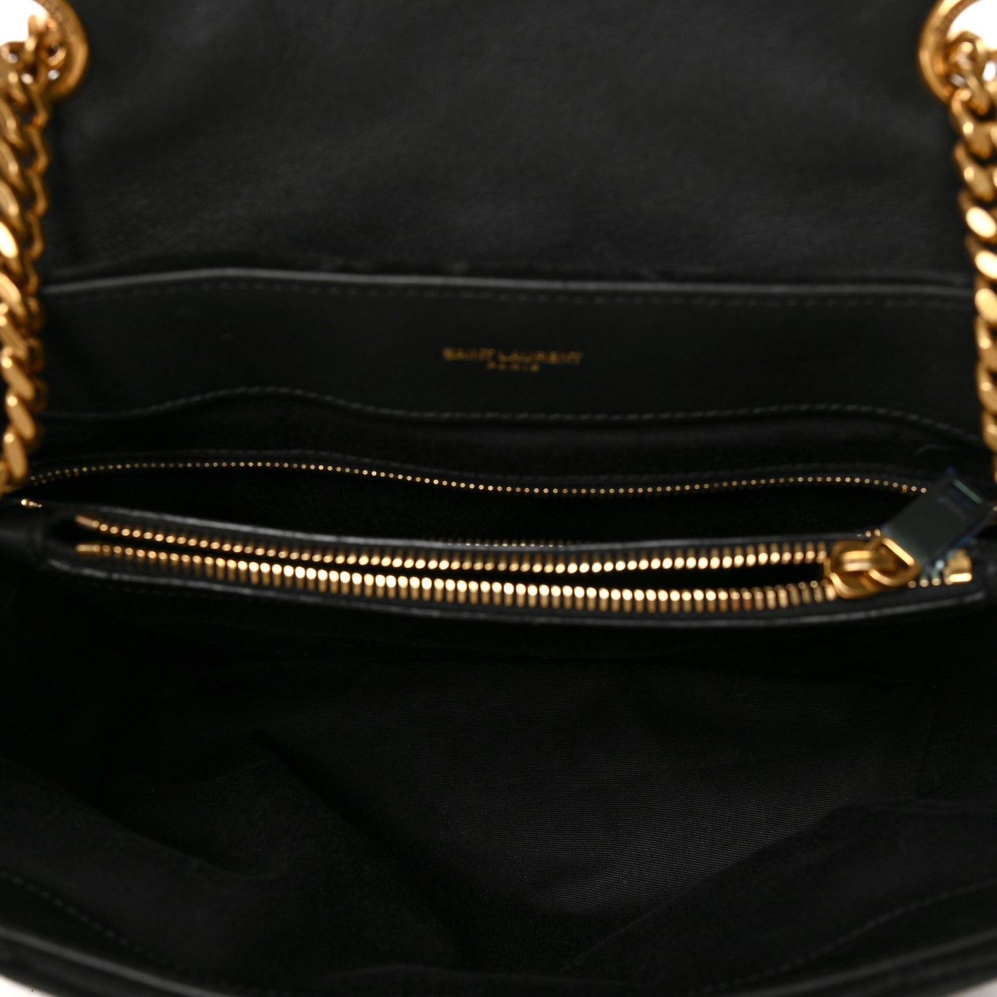 Suede Y Quilted Monogram Medium Loulou Chain Satchel Black