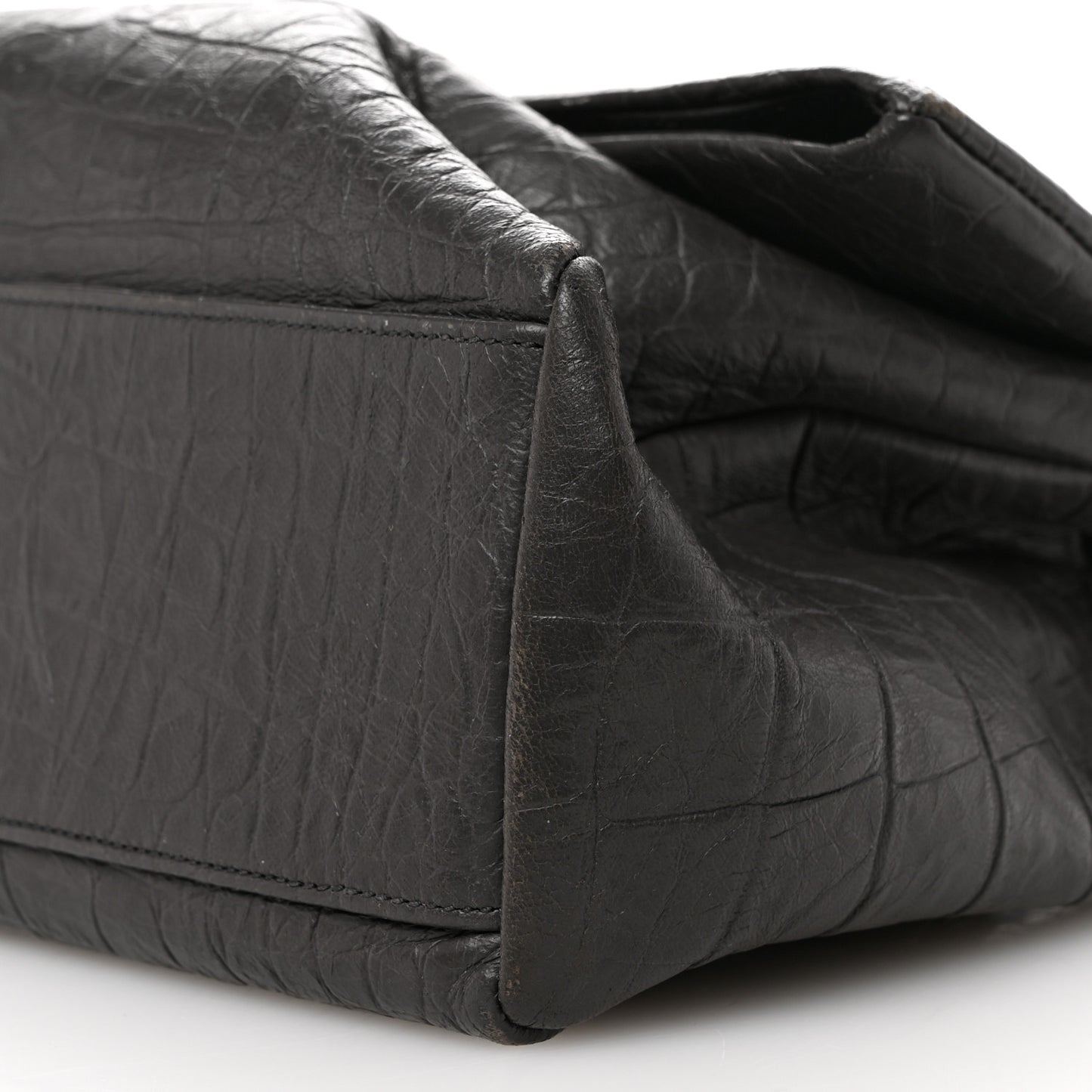 Calfskin Crocodile Embossed Medium West Hollywood Monogram Fold-Over Grey