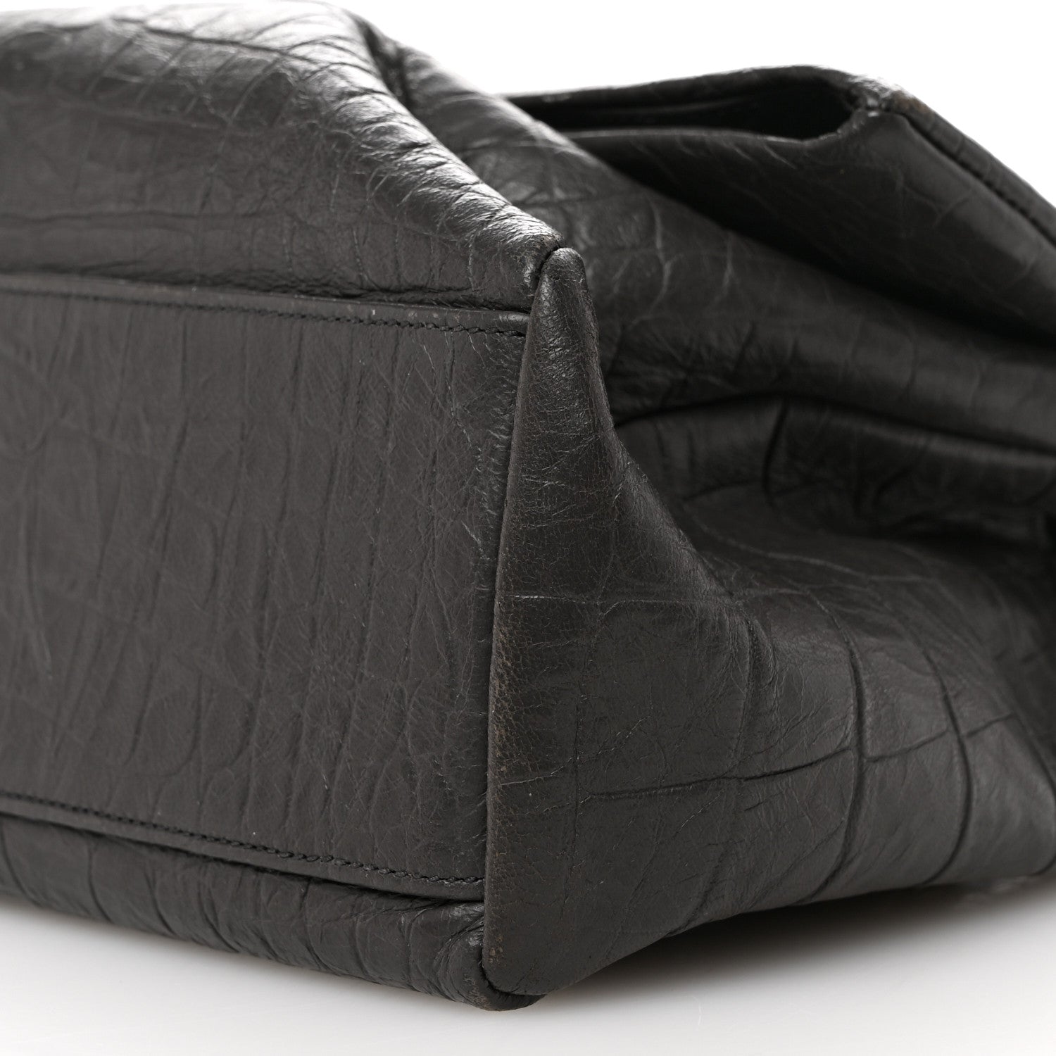 Saint Laurent Calfskin Crocodile Embossed Medium West Hollywood Monogram Fold-Over Grey 10 of 12