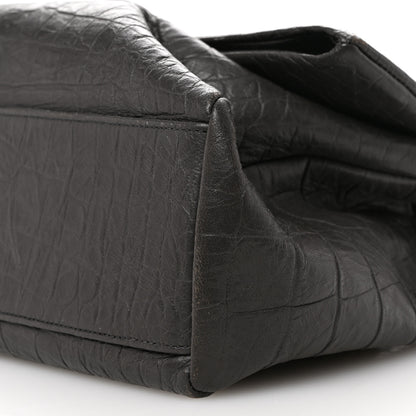 Saint Laurent Calfskin Crocodile Embossed Medium West Hollywood Monogram Fold-Over Grey 10 of 12