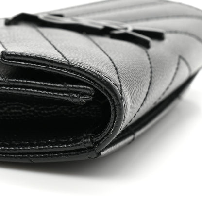 Saint Laurent Grain De Poudre Matelasse Chevron Small Monochrome Monogram Envelope Wallet Black 10 of 12