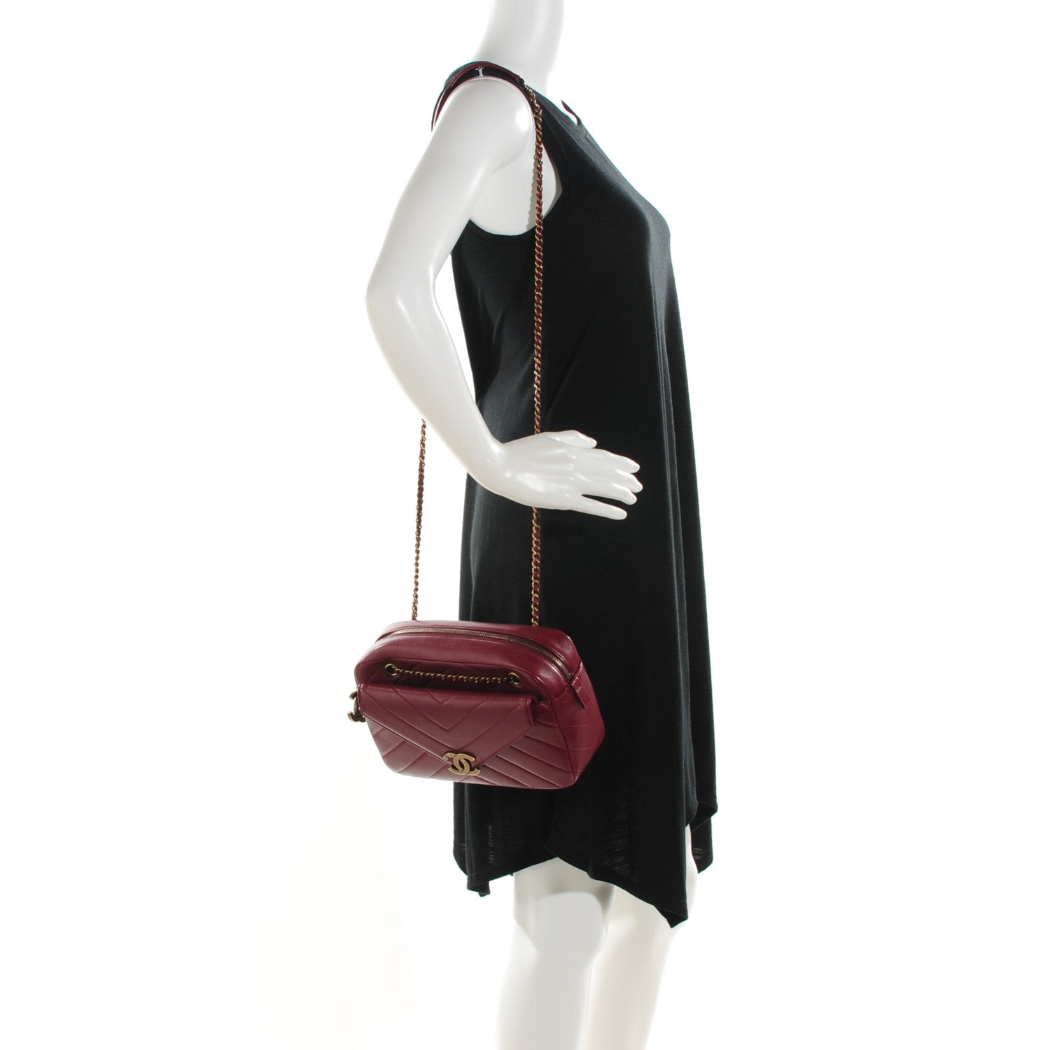 Chanel Lambskin Chevron Large Camera Case Burgundy 2 of 7