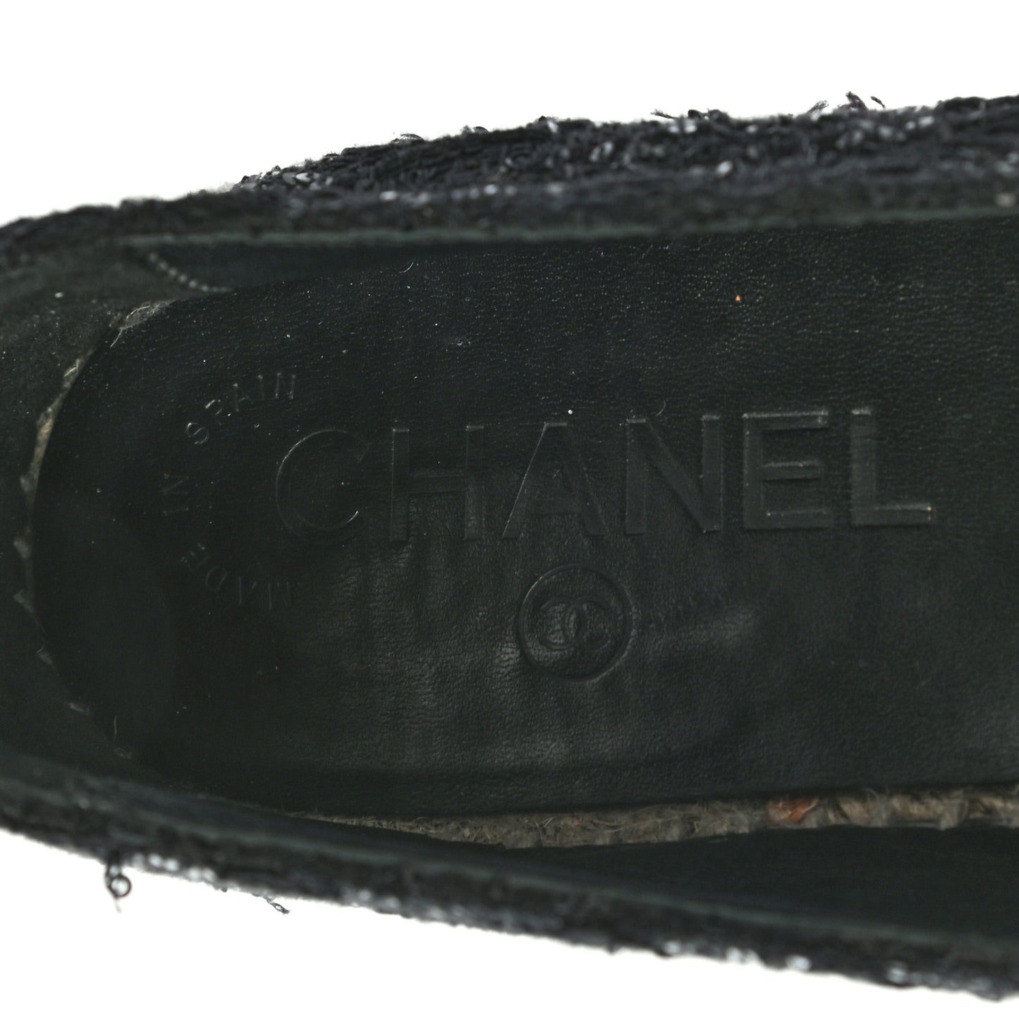 Tweed Patent Goatskin Sequin CC Espadrilles 36 Black
