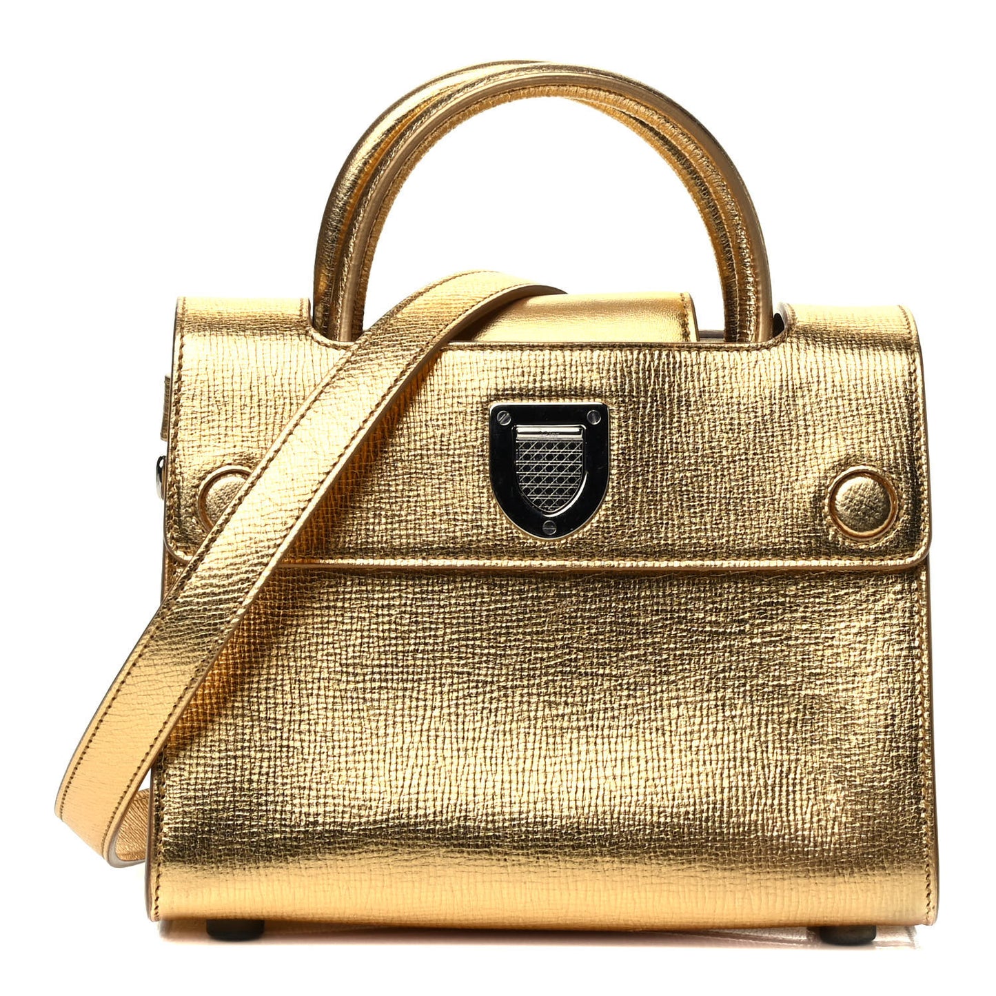 Metallic Grained Calfskin Mini Diorever Flap Gold