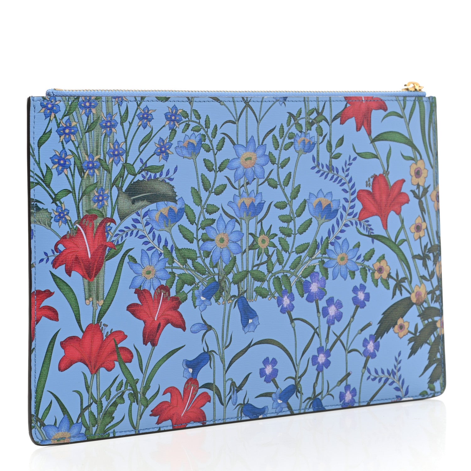 Gucci Calfskin Bamboo New Flora Zip Pouch Azure 3 of 8