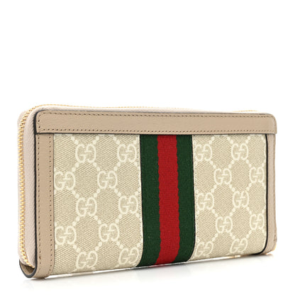 Gucci GG Supreme Monogram Textured Dollar Calfskin Web Ophidia Zip Around Wallet Beige Mystic White Oatmeal 3 of 11