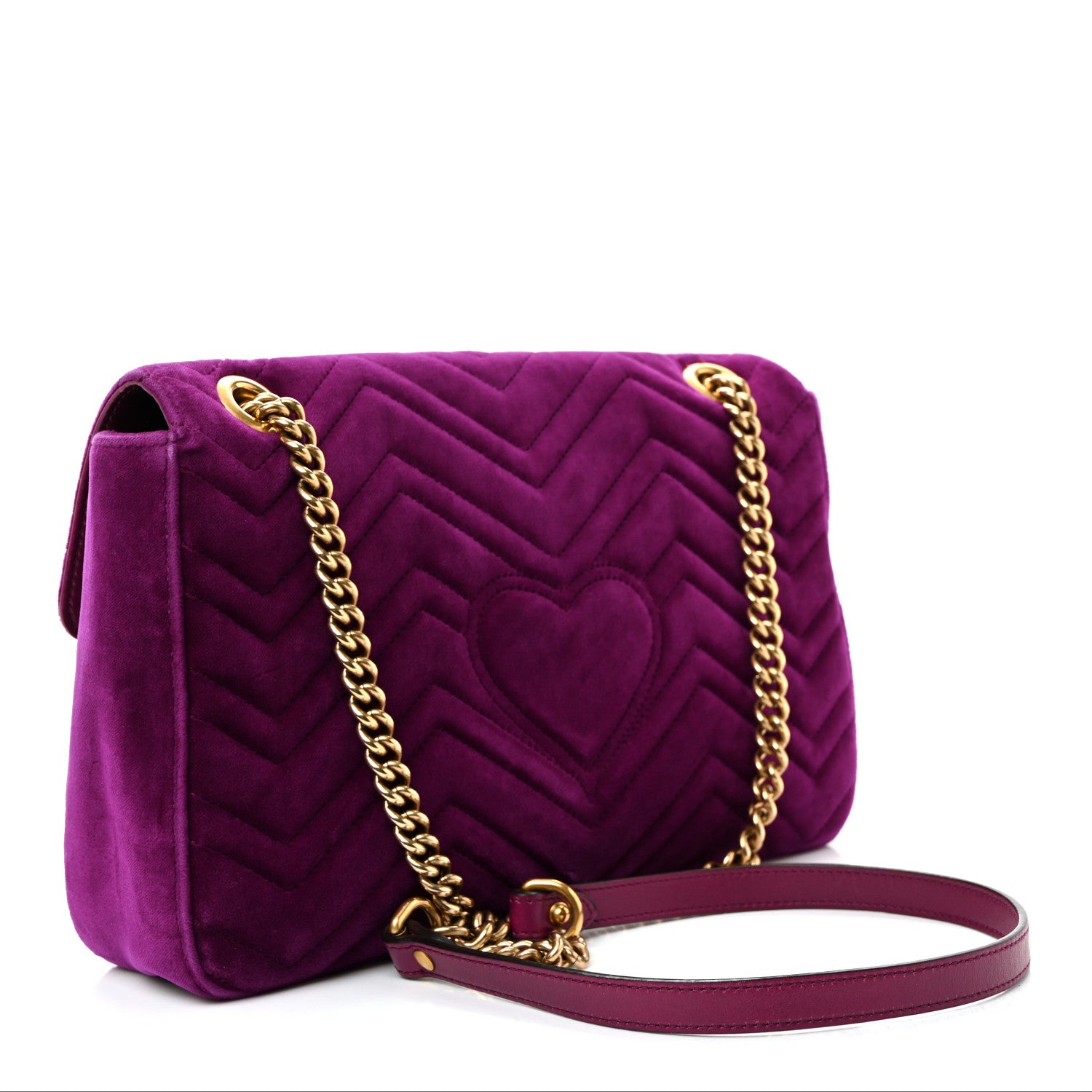 Gucci Velvet Matelasse Medium GG Marmont Shoulder Bag Fuchsia Violet Cyclamen 3 of 10