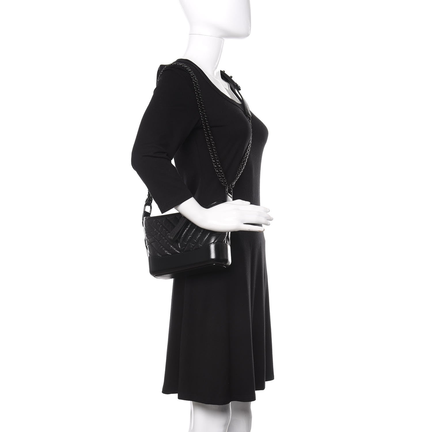 Chanel Aged Calfskin Chevron Quilted Small Gabrielle Hobo So Black 2 of 13