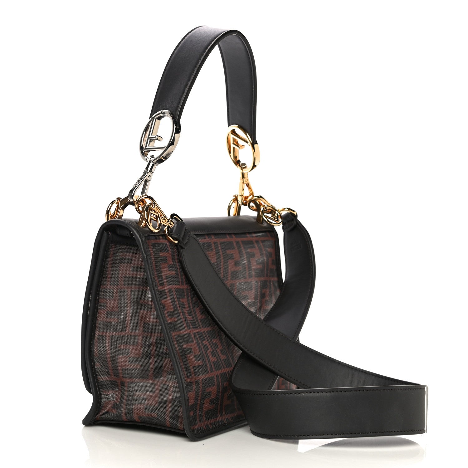 Fendi Mesh Vitello Century F is Fendi FF 1974 Kan I Shoulder Bag Marrone Black Ebano 2 of 15