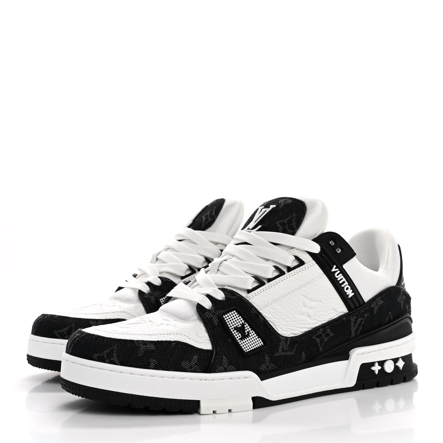 Calfskin Monogram Denim Mens LV Trainer Sneakers 9 Black