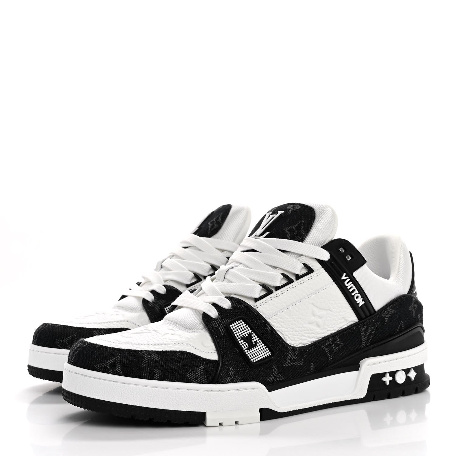 Louis Vuitton Calfskin Monogram Denim Mens LV Trainer Sneakers 9 Black 4 of 10