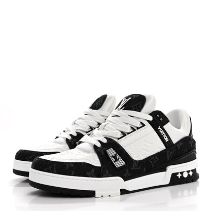 Louis Vuitton Calfskin Monogram Denim Mens LV Trainer Sneakers 9 Black 4 of 10