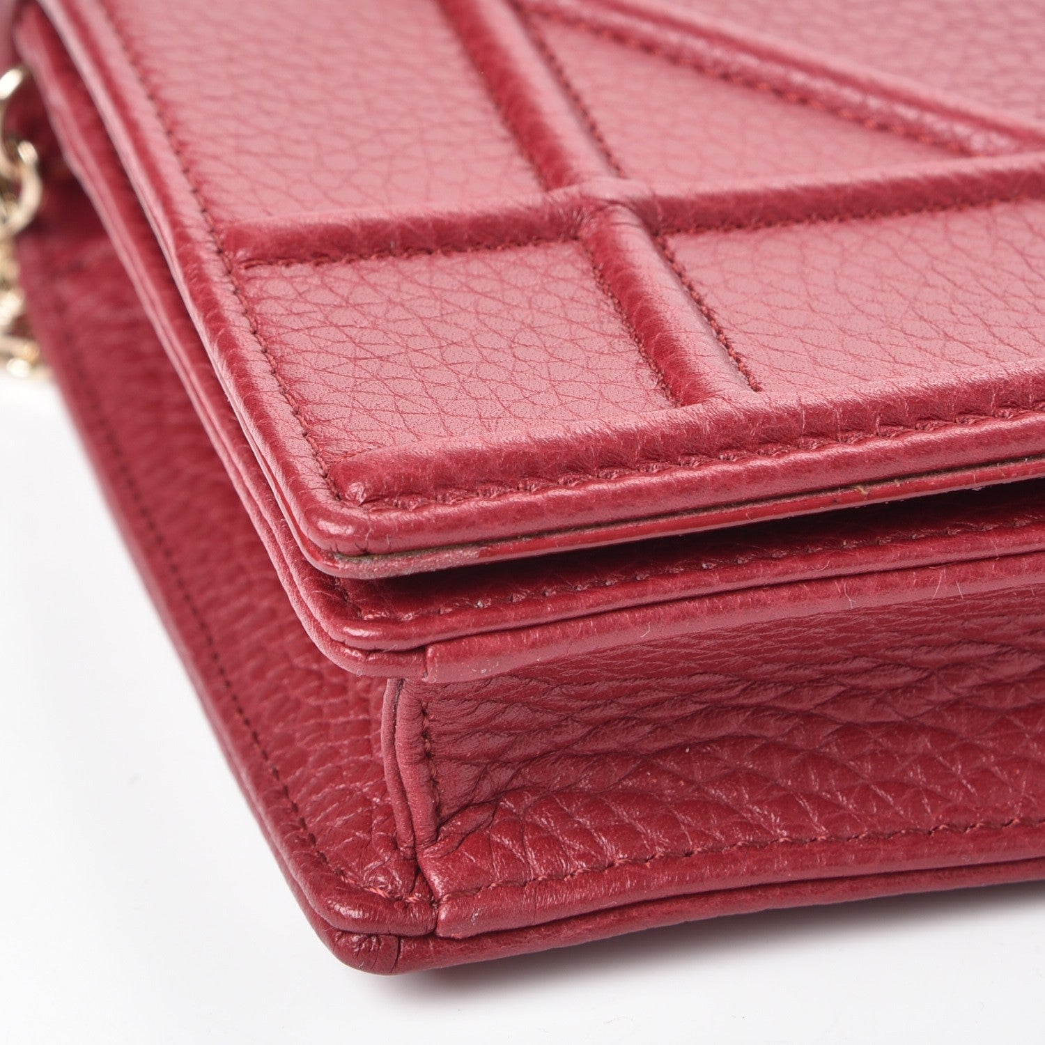 Christian Dior Grained Calfskin Diorama Wallet on Chain Pouch Burgundy 10 of 12