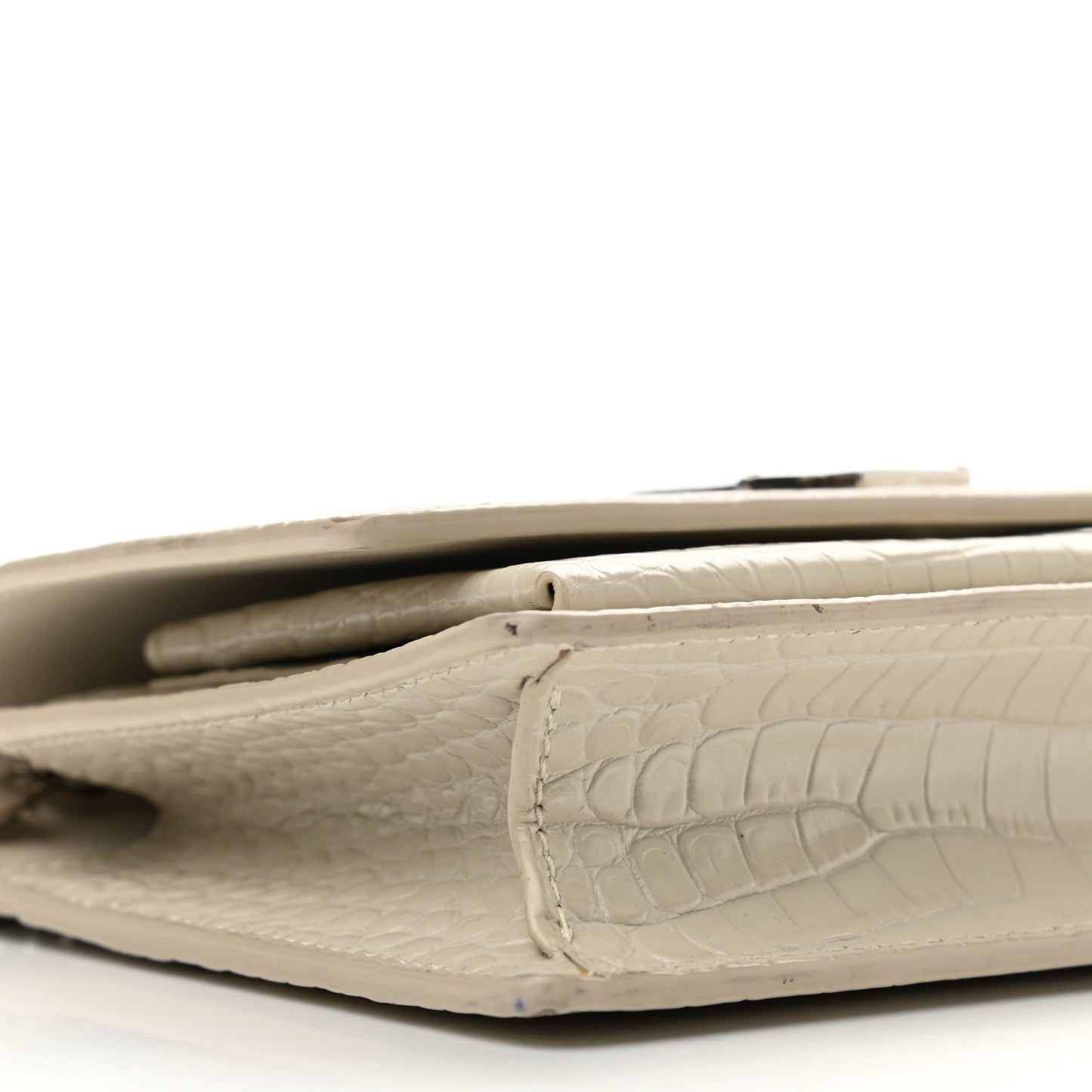 Calfskin Crocodile Embossed Monogram Sunset Chain Wallet Blanc Vintage