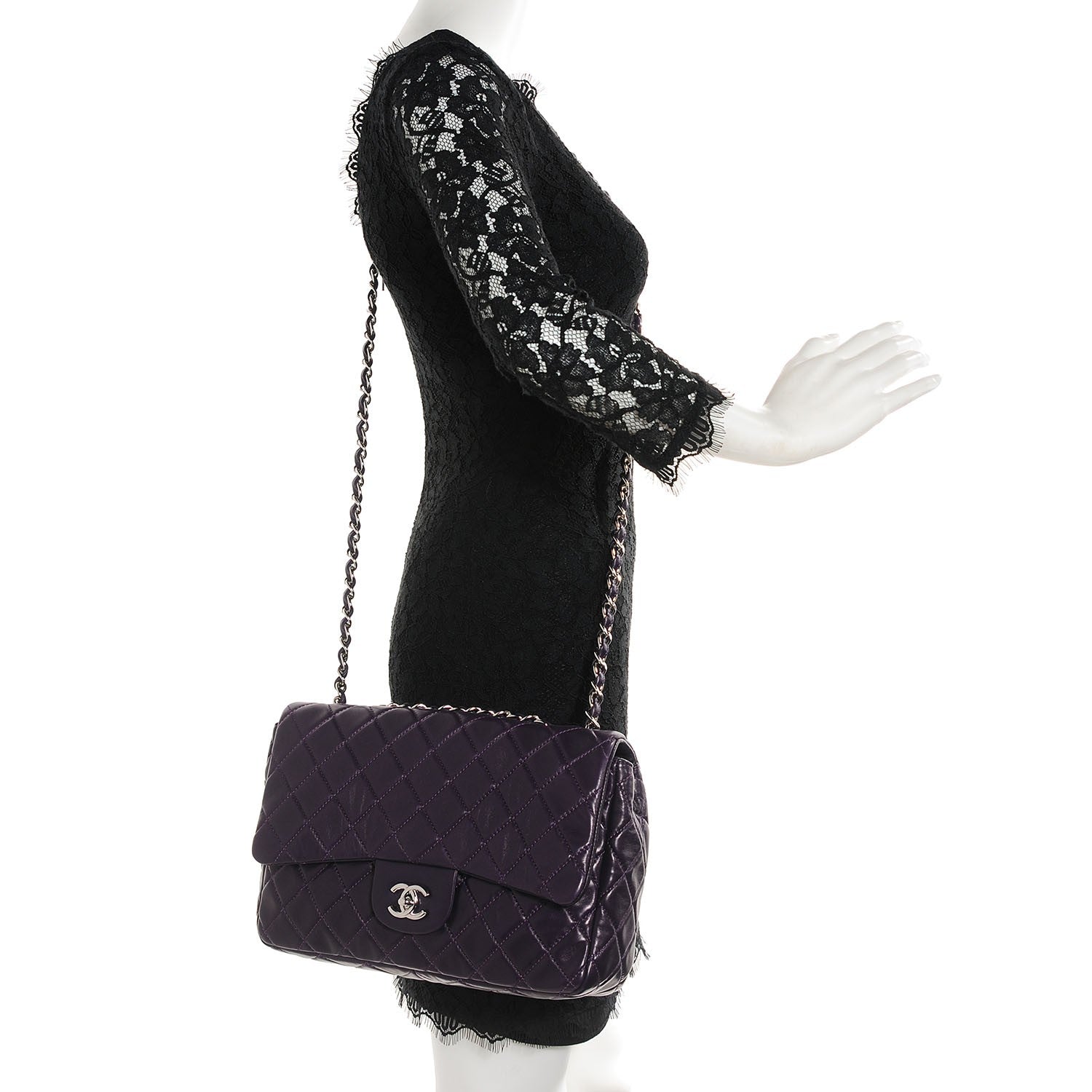 Chanel Lambskin Quilted Jumbo Single Flap Dark Purple 2 of 8