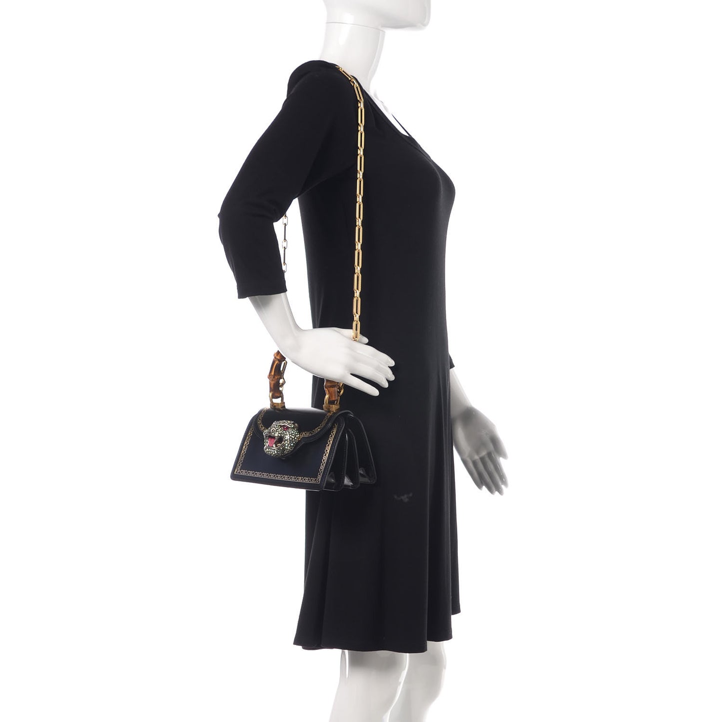 Calfskin Bamboo Mini Thiara Top Handle Bag Black