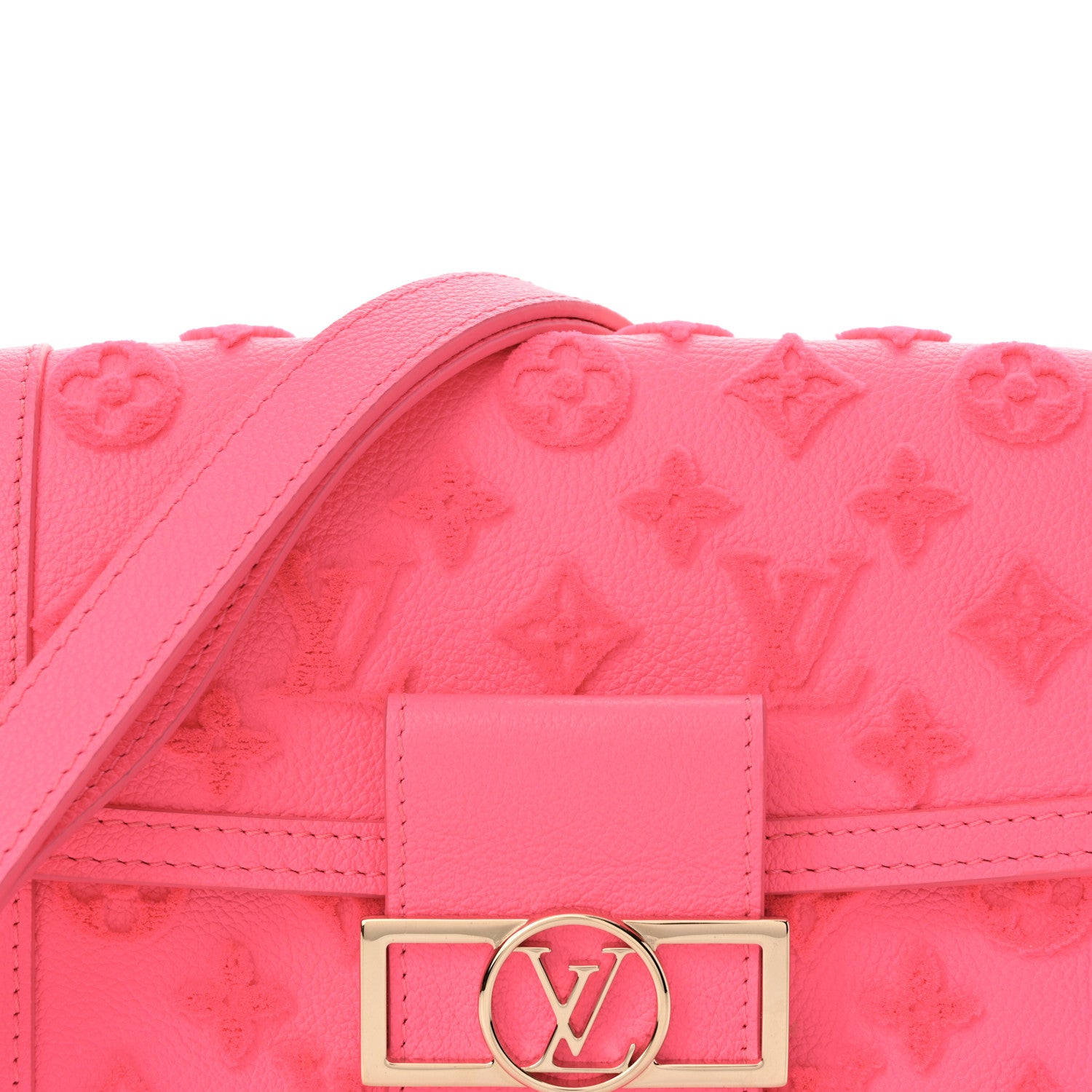 Louis Vuitton Grained Calfskin Tufted Monogram Mini Dauphine Fluo Pink 8 of 10