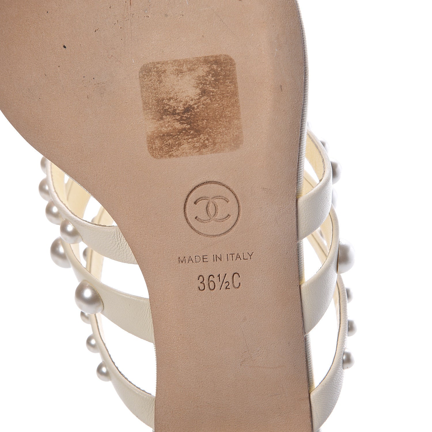 Chanel Lambskin Grosgrain Pearl Sandals 36.5 Ivory 6 of 7