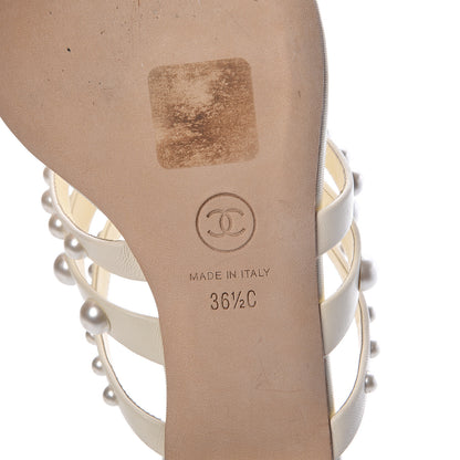 Chanel Lambskin Grosgrain Pearl Sandals 36.5 Ivory 6 of 7