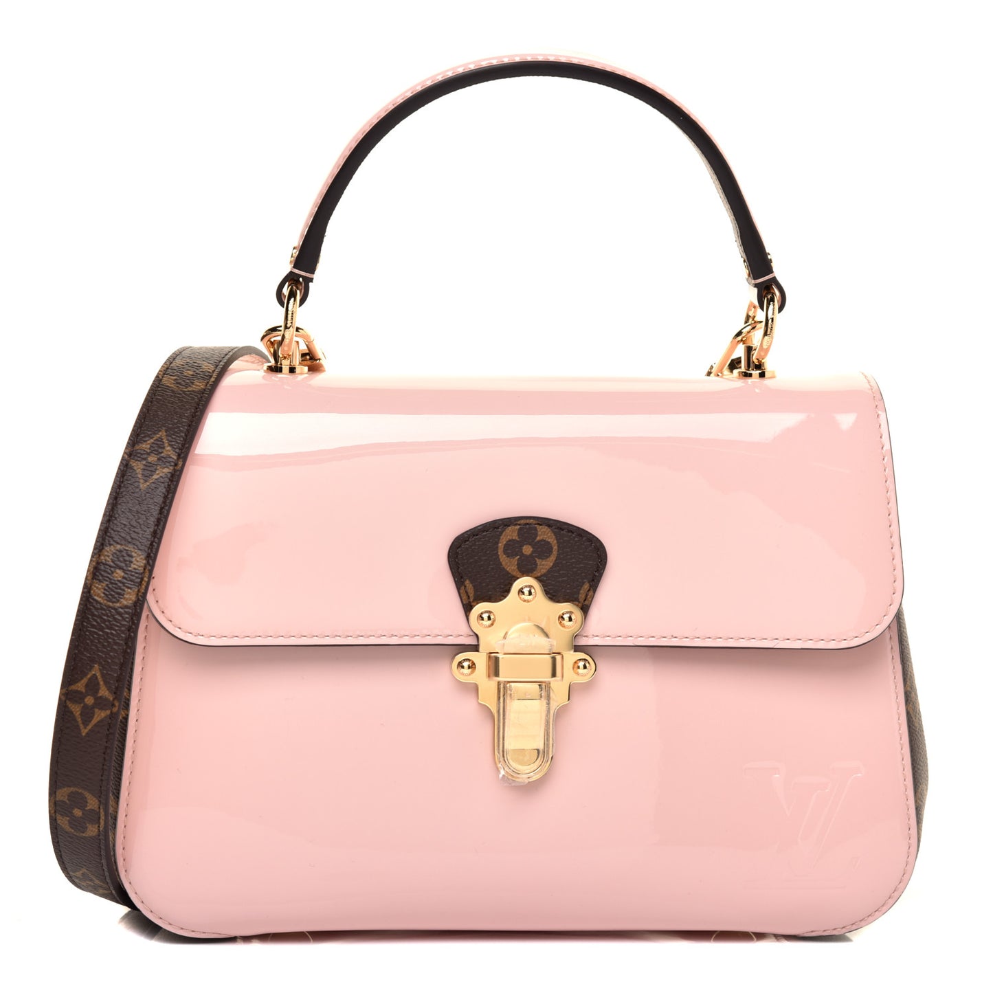 Patent Calfskin Monogram Cherrywood PM Rose Ballerine