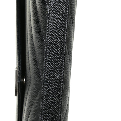 Saint Laurent Grain De Poudre Matelasse Chevron Monogram Chain Wallet Black 13 of 17