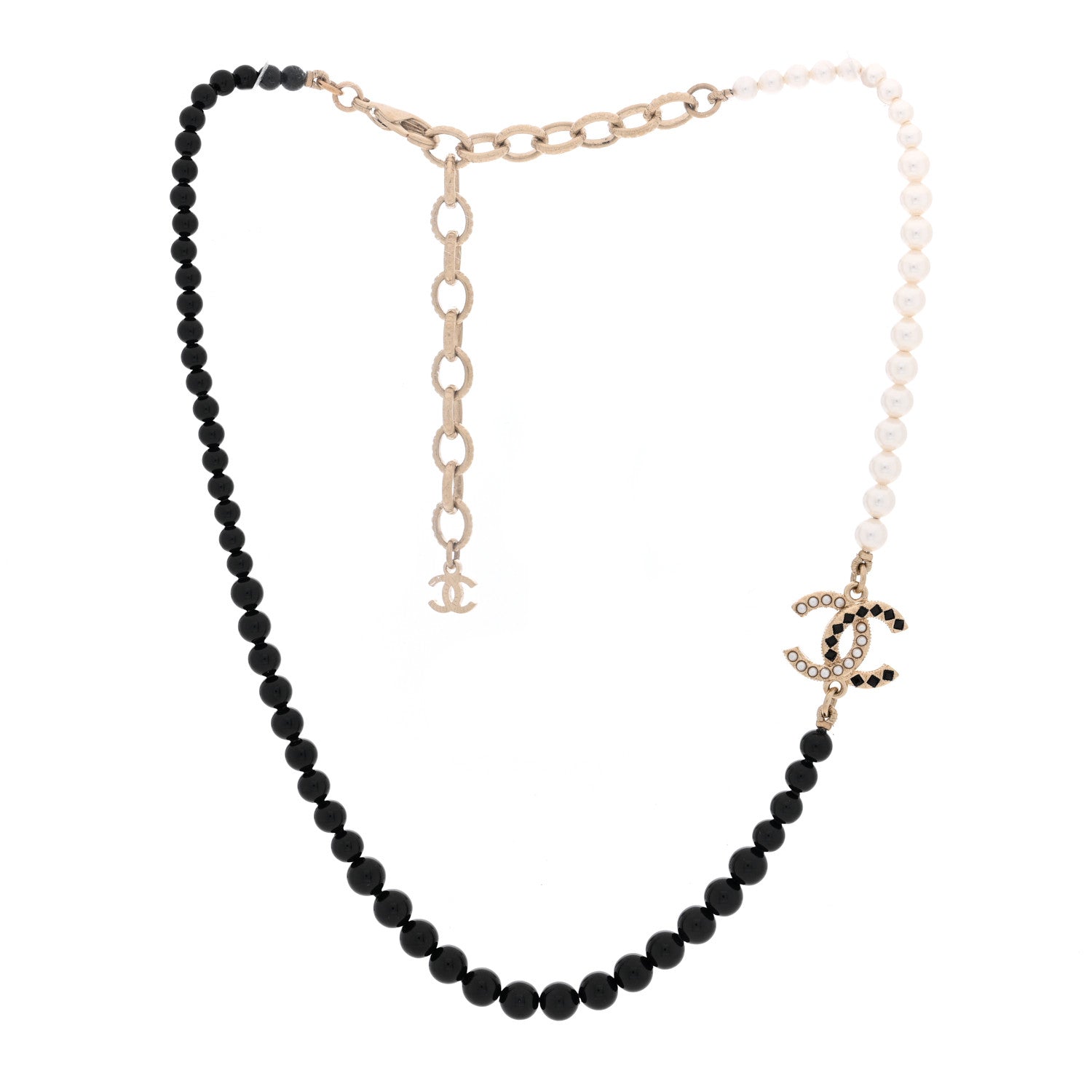 Chanel Bead Pearl Crystal CC Choker Necklace Gold Black White 3 of 4