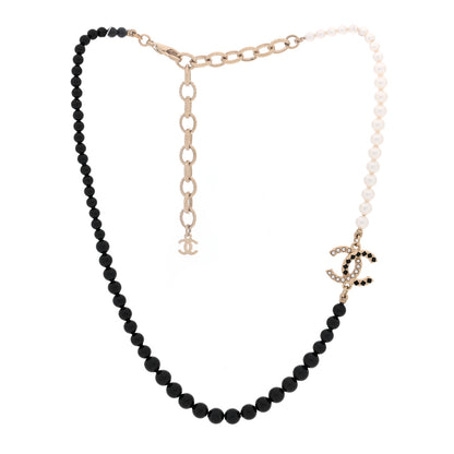 Chanel Bead Pearl Crystal CC Choker Necklace Gold Black White 3 of 4