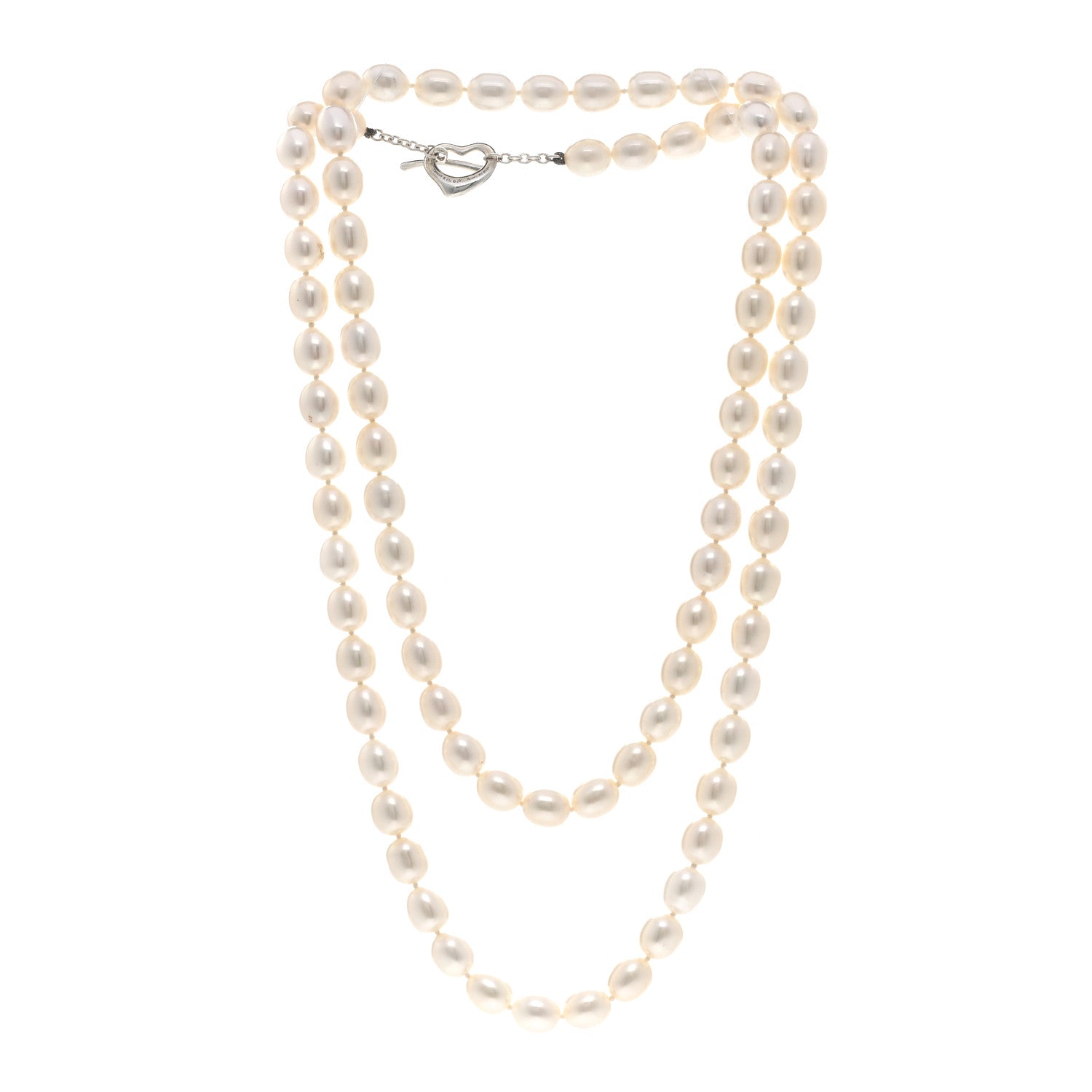 Tiffany Sterling Silver Pearl Strand Open Heart Toggle Necklace 3 of 4