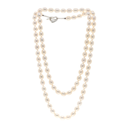 Tiffany Sterling Silver Pearl Strand Open Heart Toggle Necklace 3 of 4