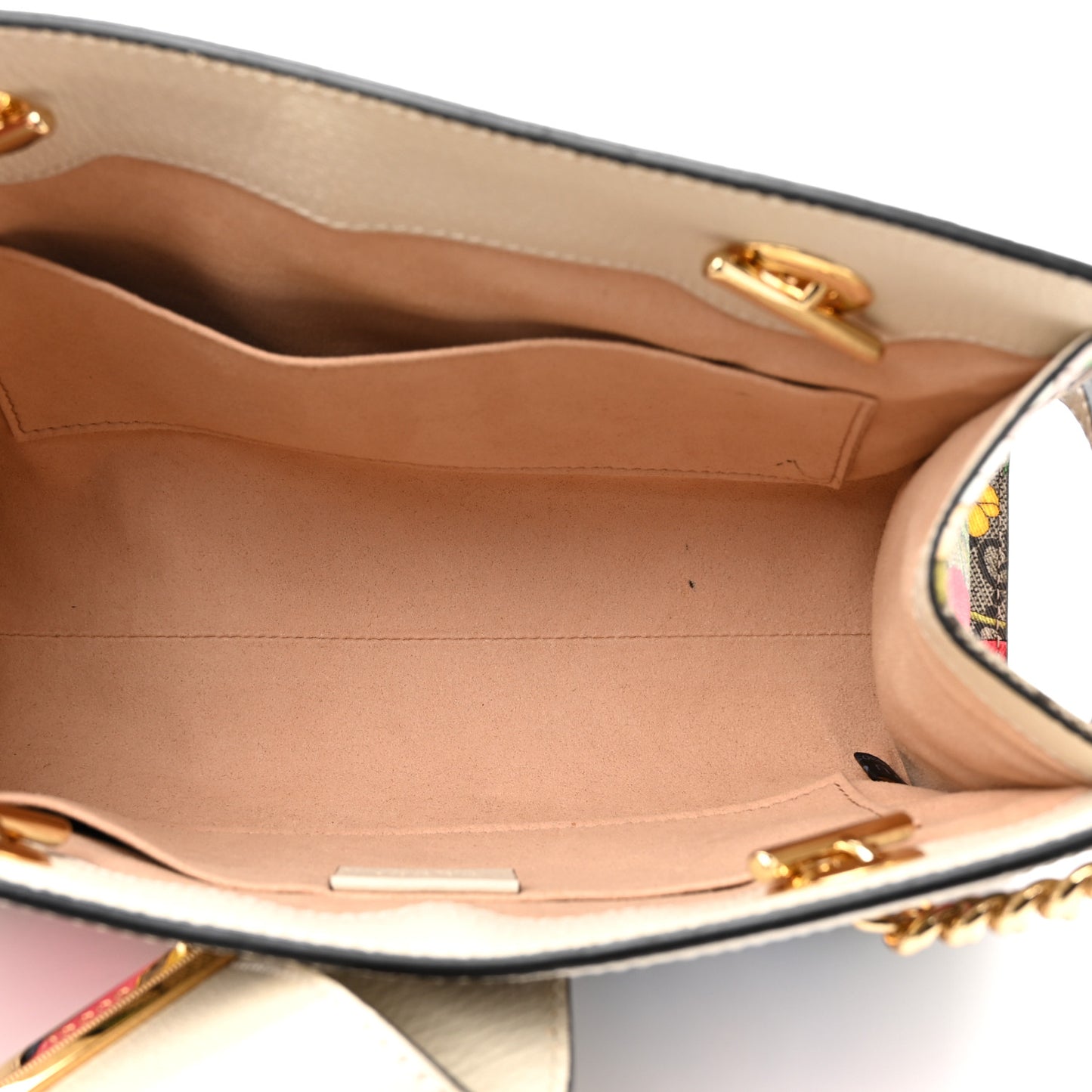 GG Supreme Monogram Flora Textured Calfskin Small Padlock Tote Beige Ebony Multicolor Mystic White