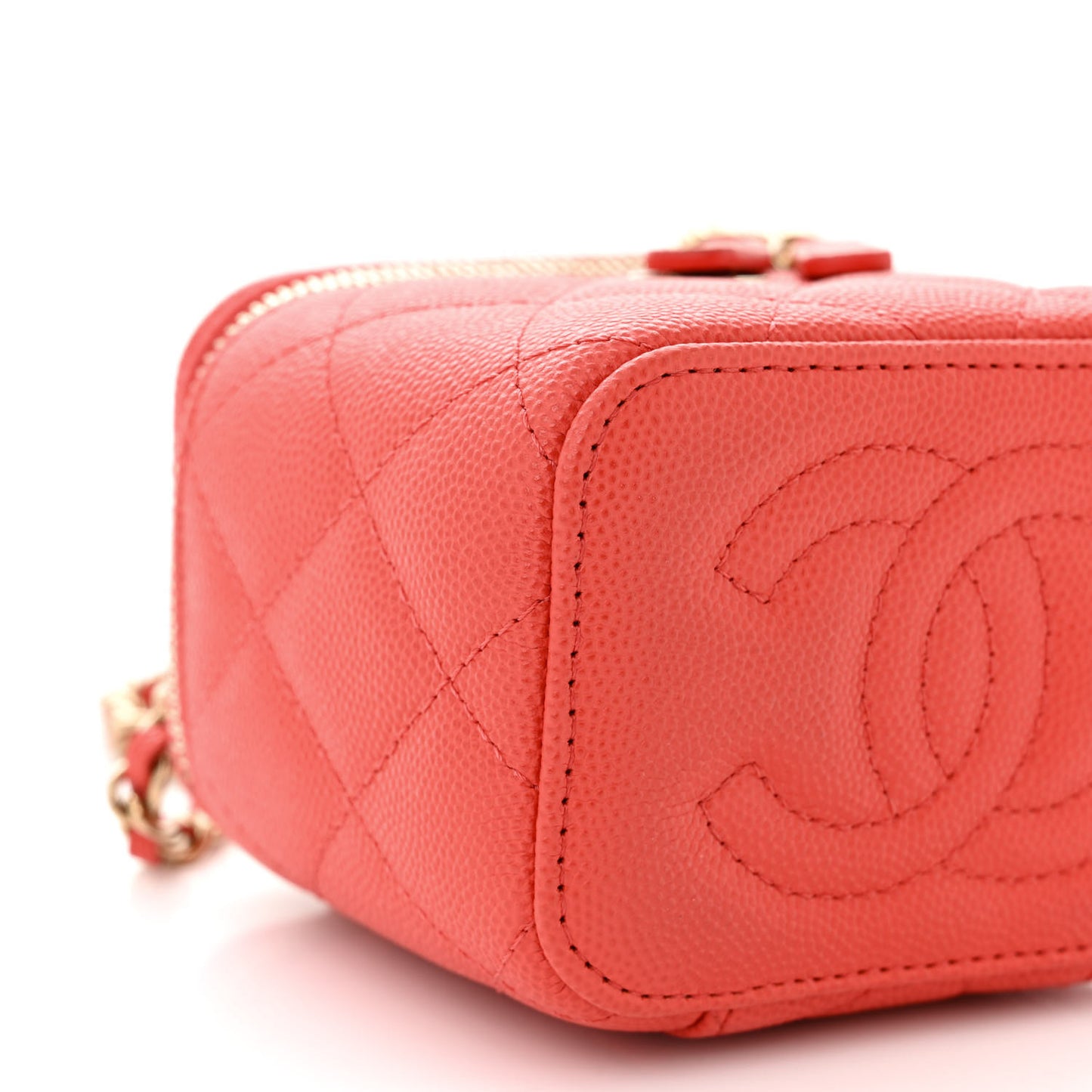 Caviar Quilted Mini Vanity Case With Chain Dark Pink