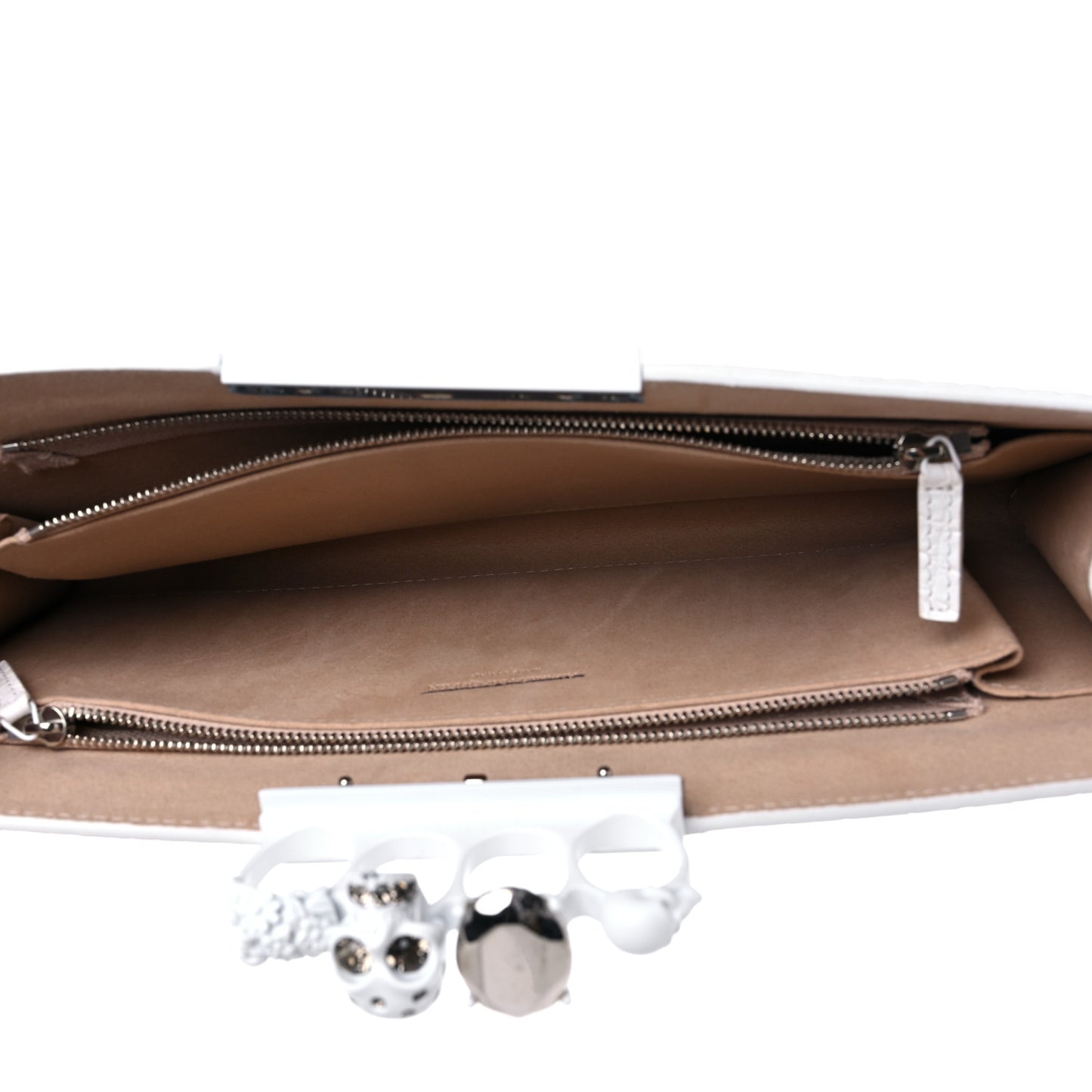 Calfskin Crocodile Embossed Knuckle Flat Clutch White