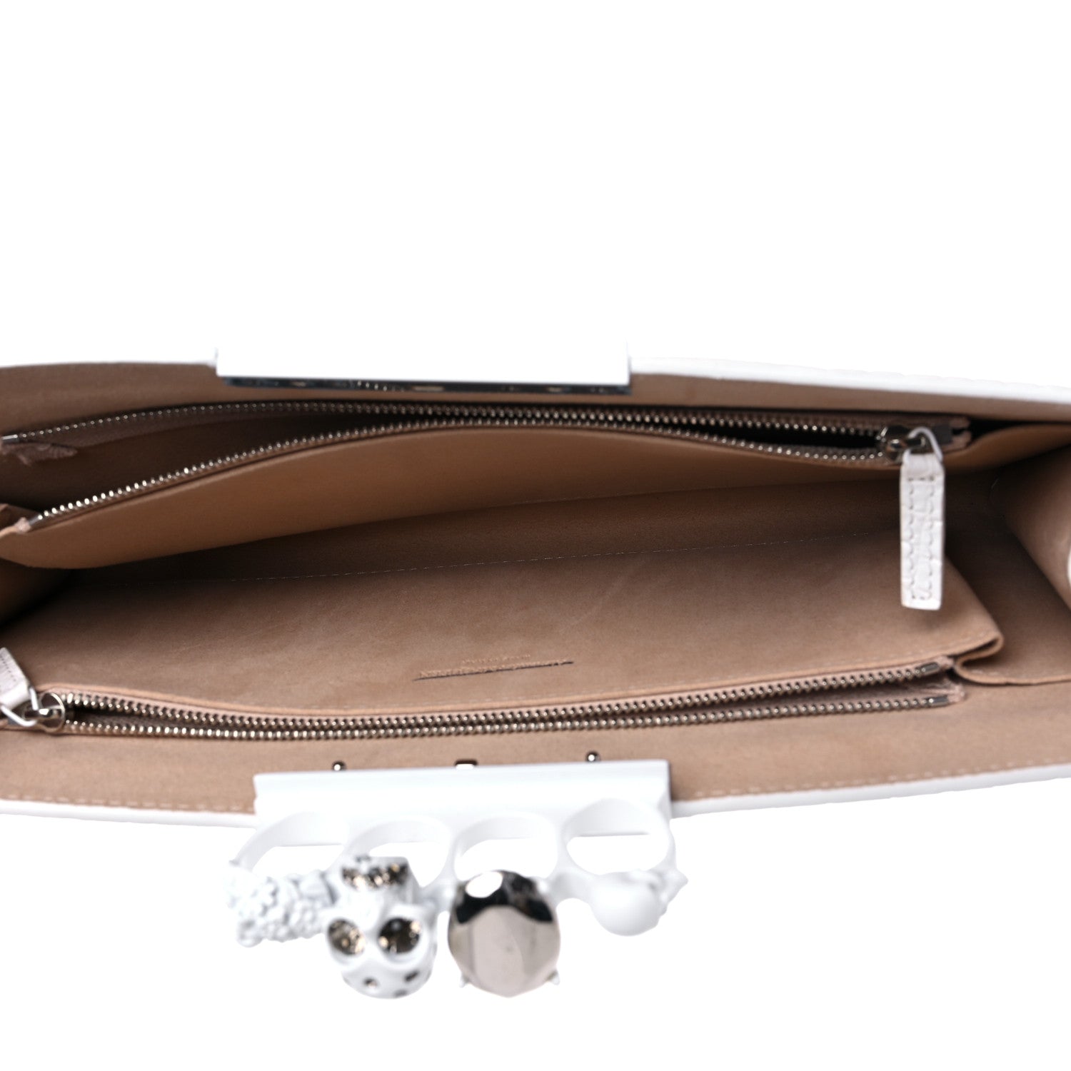 Alexander McQueen Calfskin Crocodile Embossed Knuckle Flat Clutch White 5 of 10