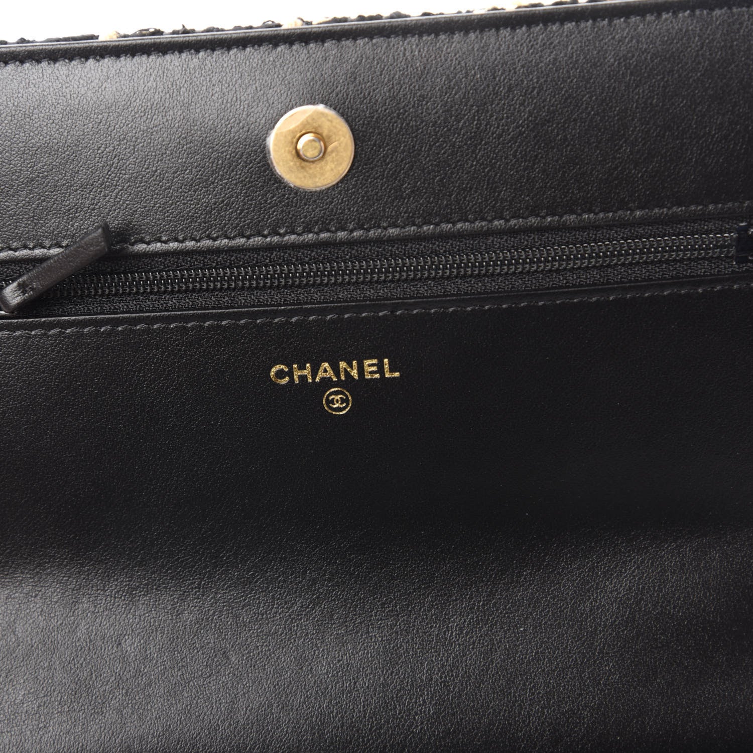 Chanel Tweed Quilted 19 Wallet On Chain WOC Black Beige 8 of 10